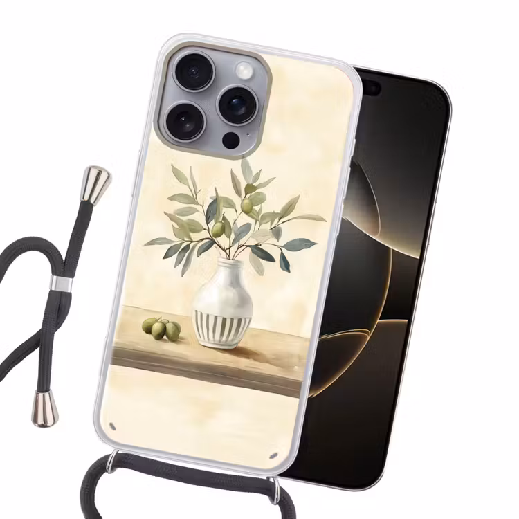 Vaas - Keramiek - Olijftakken Hoesje iPhone 16 Pro Max met koord klein -sfeer1