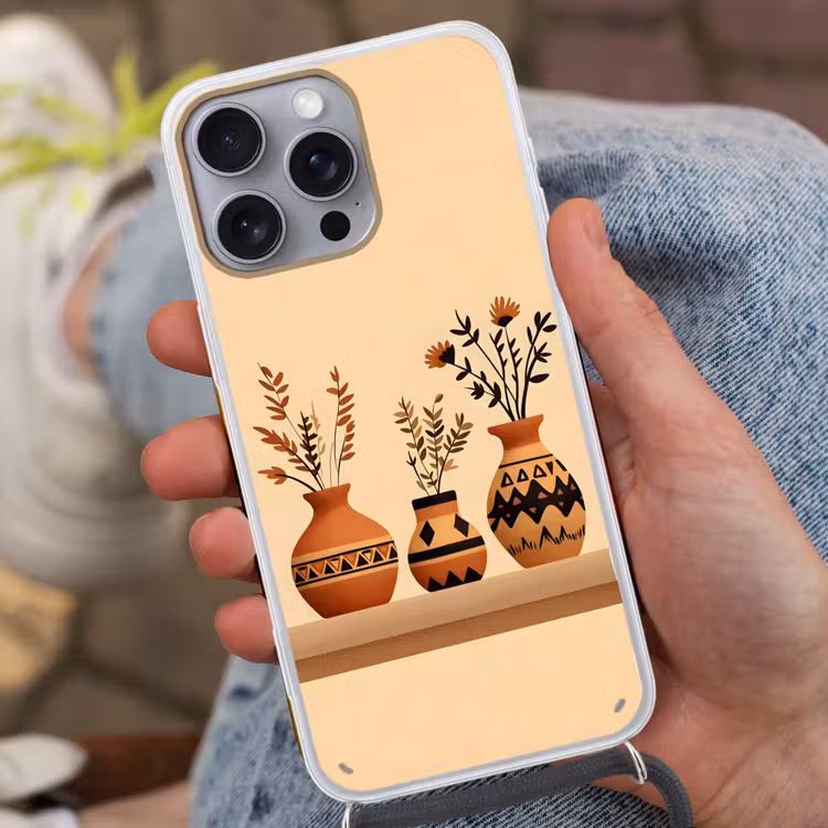 Vazen - Bloemen - Bladeren - Minimalistisch Hoesje iPhone 16 Pro Max met koord klein -sfeer3
