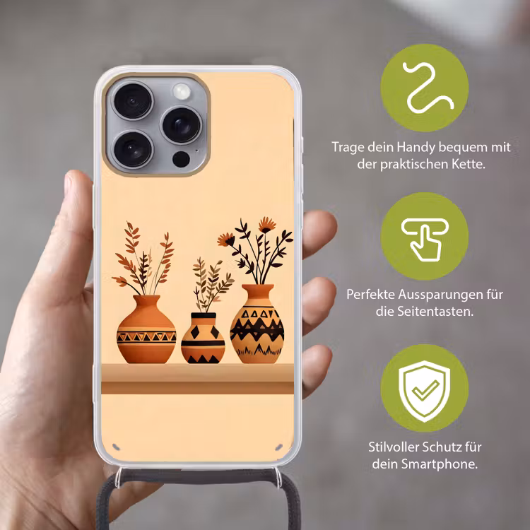 Vazen - Bloemen - Bladeren - Minimalistisch Hoesje iPhone 16 Pro Max met koord klein -sfeer2_DE
