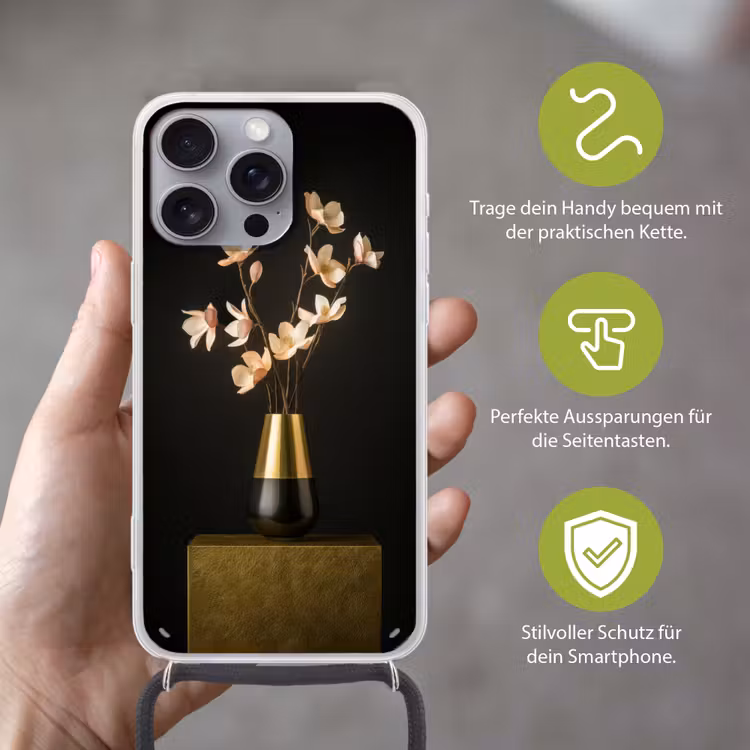 Sierlijk - Boeket - Goud - Vaas Hoesje iPhone 16 Pro Max met koord klein -sfeer2_DE