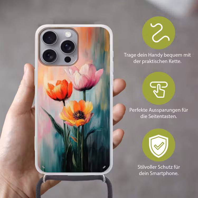 Dromerig - Bloemen - Verfijnde details Hoesje iPhone 16 Pro Max met koord klein -sfeer2_DE