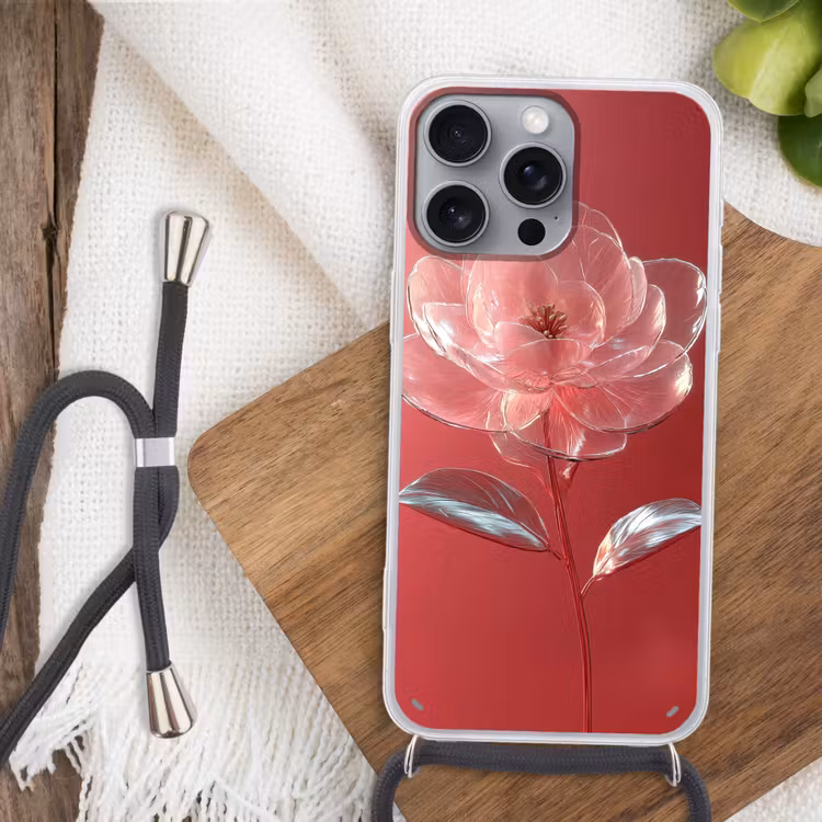 Sierlijk - Bloem - Roze - Glazen Hoesje iPhone 16 Pro Max met koord klein -sfeer4