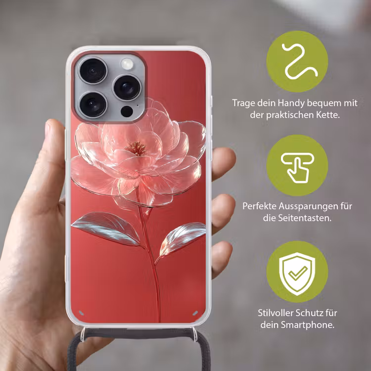 Sierlijk - Bloem - Roze - Glazen Hoesje iPhone 16 Pro Max met koord klein -sfeer2_DE