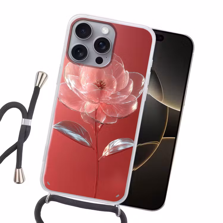 Sierlijk - Bloem - Roze - Glazen Hoesje iPhone 16 Pro Max met koord klein -sfeer1