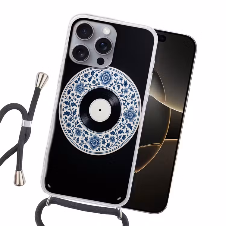 Vinyl - LP - Delfts Blauw - Muziek Hoesje iPhone 16 Pro Max met koord klein -sfeer1