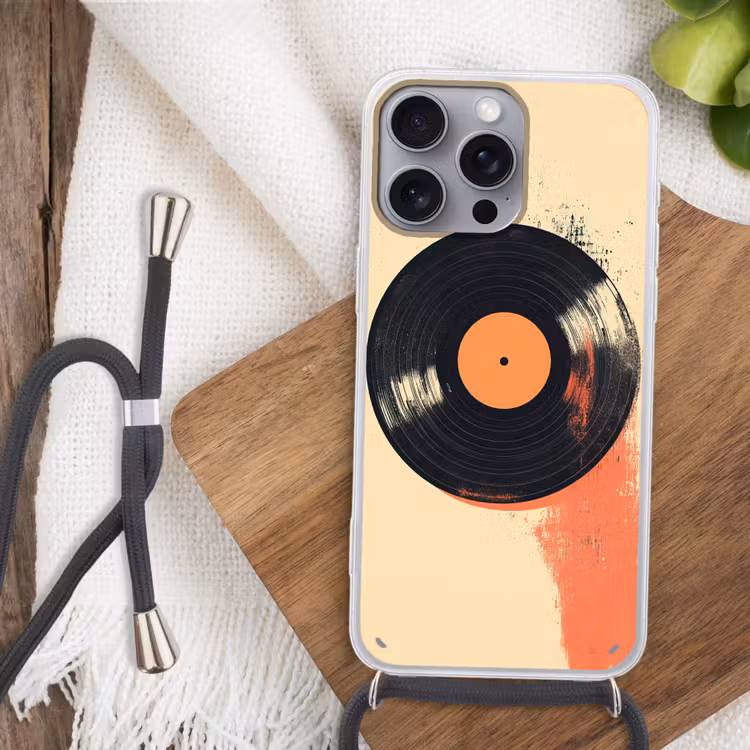 Vinylplaat - Zwart - Verfspatten - Retro Hoesje iPhone 16 Pro Max met koord klein -sfeer4