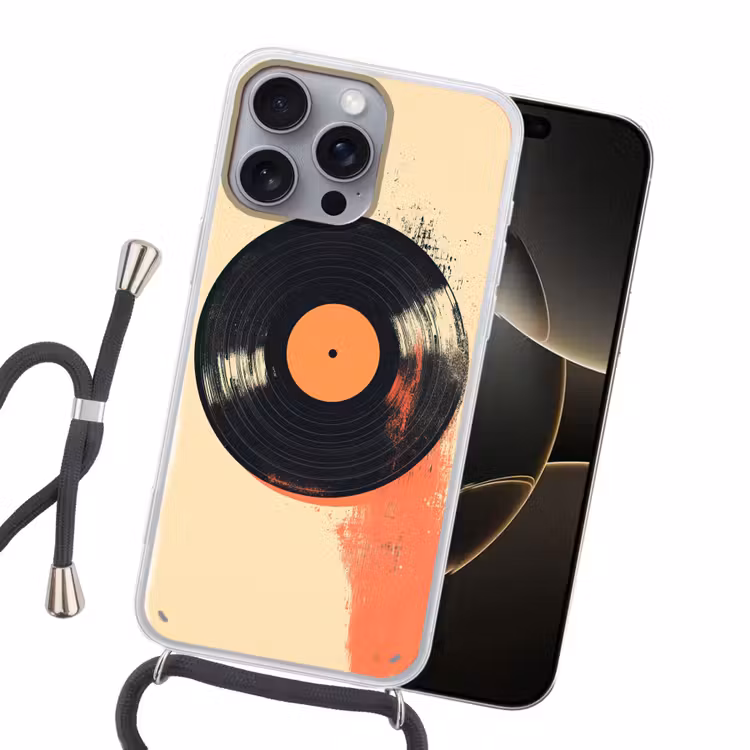 Vinylplaat - Zwart - Verfspatten - Retro Hoesje iPhone 16 Pro Max met koord klein -sfeer1