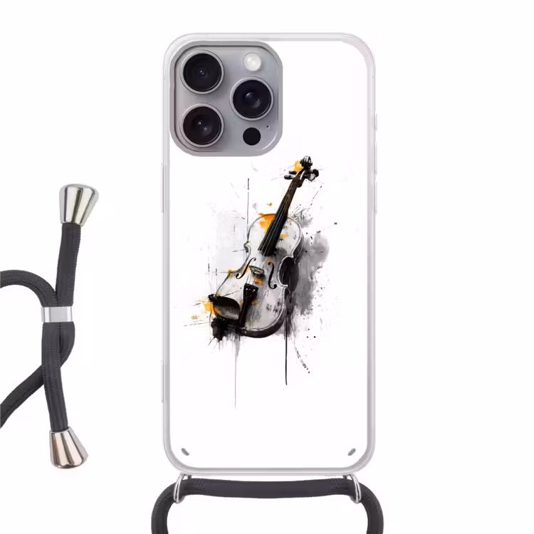 Viool - Oranje - Zwart - Penseelstreken Hoesje iPhone 16 Pro Max met koord klein -3d