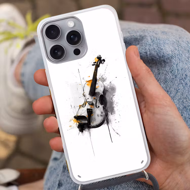 Viool - Oranje - Zwart - Penseelstreken Hoesje iPhone 16 Pro Max met koord klein -sfeer3