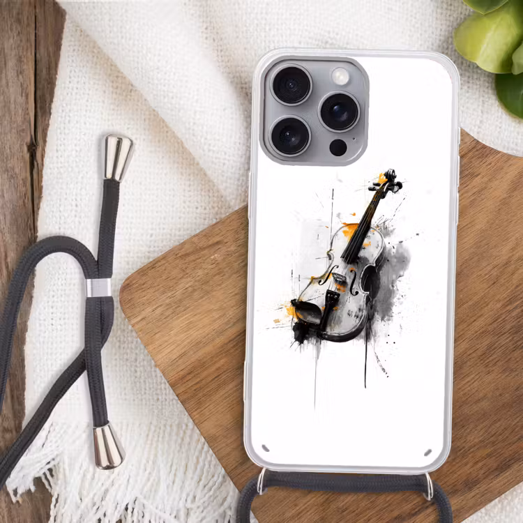 Viool - Oranje - Zwart - Penseelstreken Hoesje iPhone 16 Pro Max met koord klein -sfeer4