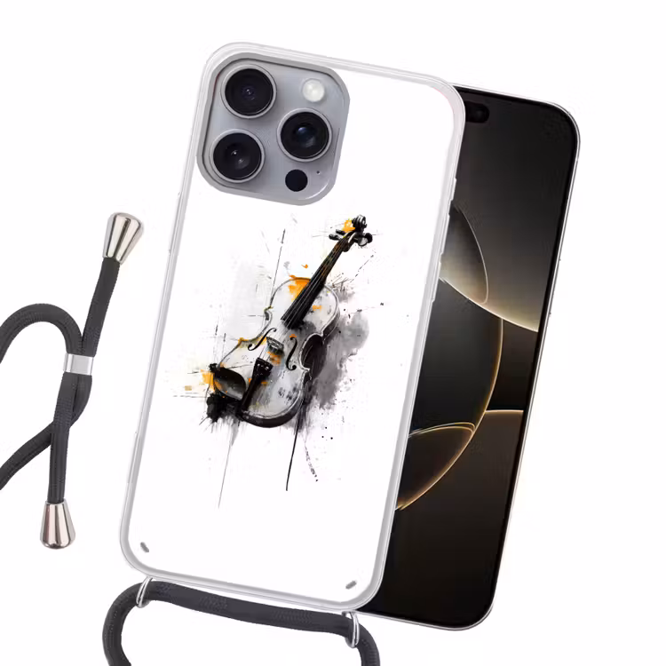 Viool - Oranje - Zwart - Penseelstreken Hoesje iPhone 16 Pro Max met koord klein -sfeer1