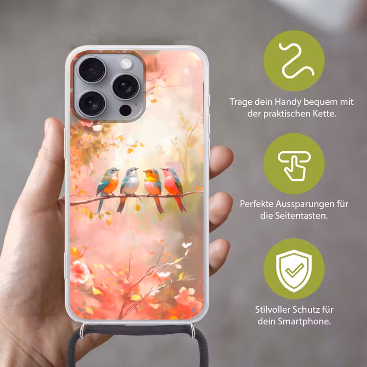 Vogels - Kleurrijk - Tak Hoesje iPhone 16 Pro Max met koord klein -sfeer2_DE