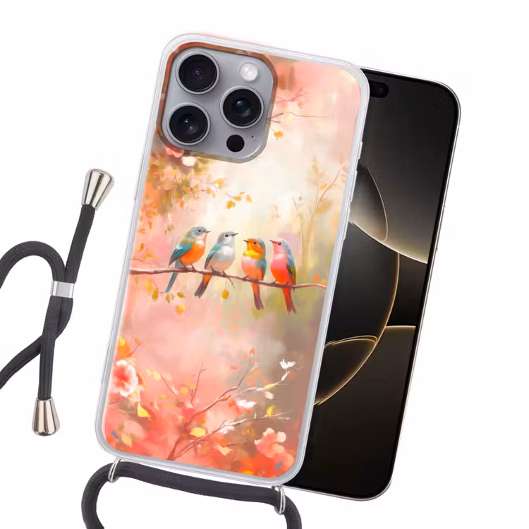 Vogels - Kleurrijk - Tak Hoesje iPhone 16 Pro Max met koord klein -sfeer1