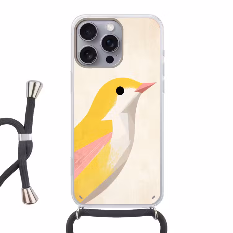 Vogel - Minimalistisch - Geel Hoesje iPhone 16 Pro Max met koord klein -3d