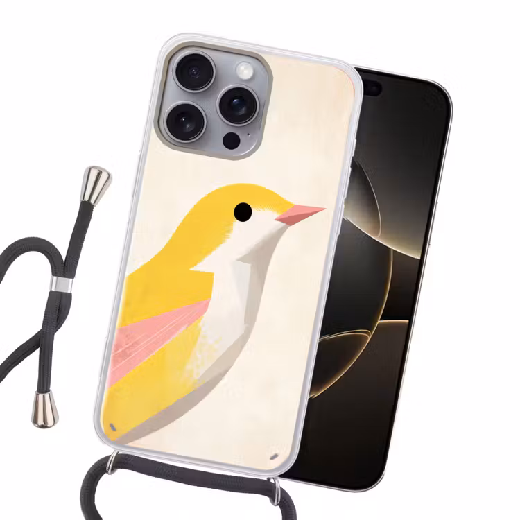 Vogel - Minimalistisch - Geel Hoesje iPhone 16 Pro Max met koord klein -sfeer1