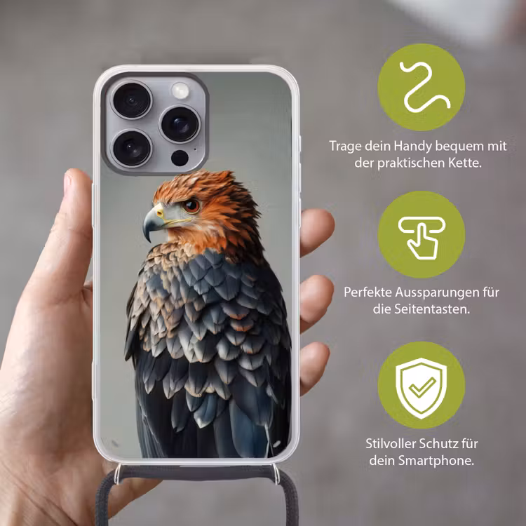 Vogel - Realistisch - Veren - Bruin Hoesje iPhone 16 Pro Max met koord klein -sfeer2_DE
