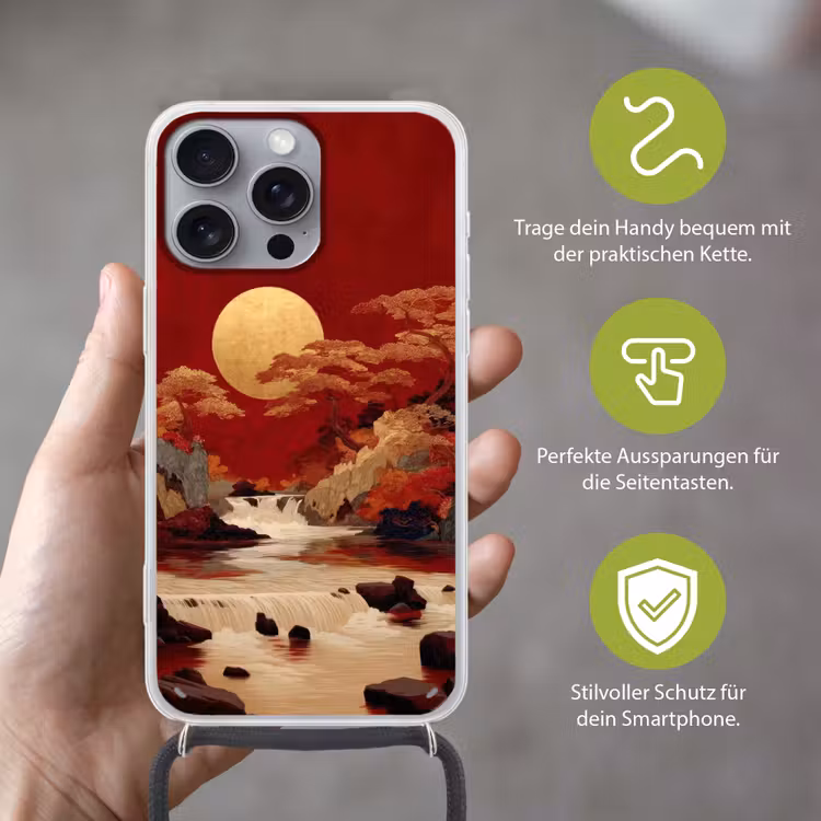 Volle maan - Landschap - Waterval Hoesje iPhone 16 Pro Max met koord klein -sfeer2_DE