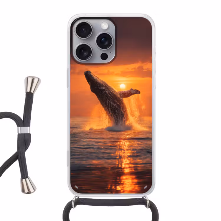 Walvis - Zon - Zee Hoesje iPhone 16 Pro Max met koord klein -3d