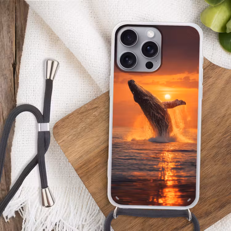 Walvis - Zon - Zee Hoesje iPhone 16 Pro Max met koord klein -sfeer4