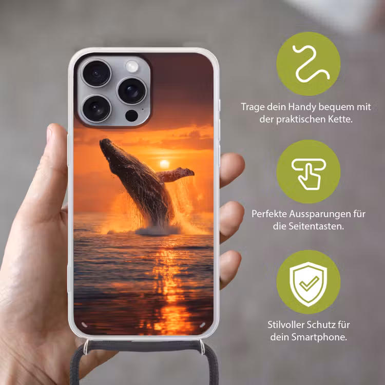 Walvis - Zon - Zee Hoesje iPhone 16 Pro Max met koord klein -sfeer2_DE