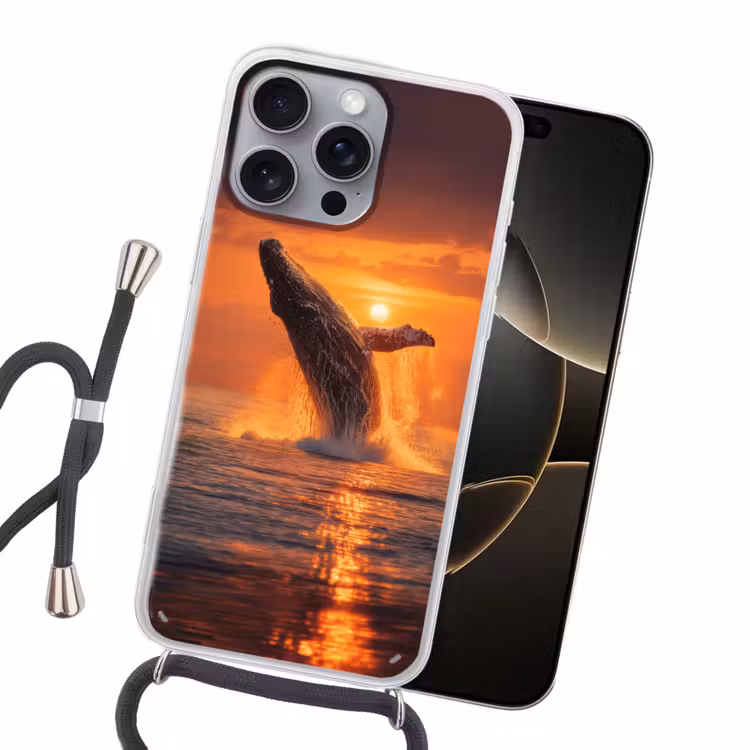 Walvis - Zon - Zee Hoesje iPhone 16 Pro Max met koord klein -sfeer1