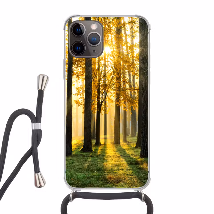Bos - Zon - Bomen - gras - Landschap Hoesje iPhone 12 Pro met koord klein -3d