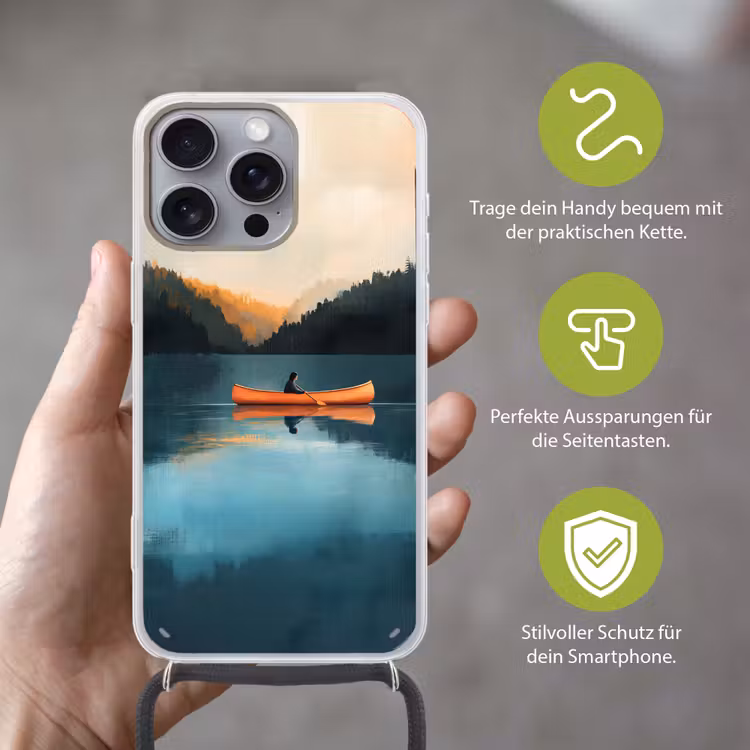 Bossen - Meer - Kano - Oranje Hoesje iPhone 16 Pro Max met koord klein -sfeer2_DE