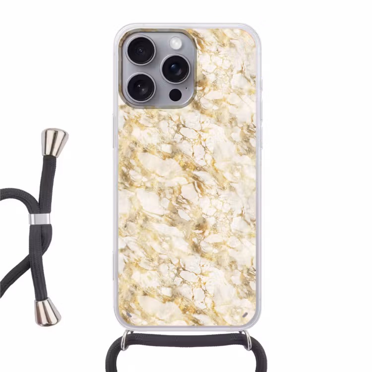 Warm - Gouden - Marmer - Patroon Hoesje iPhone 16 Pro Max met koord klein 804 -3d