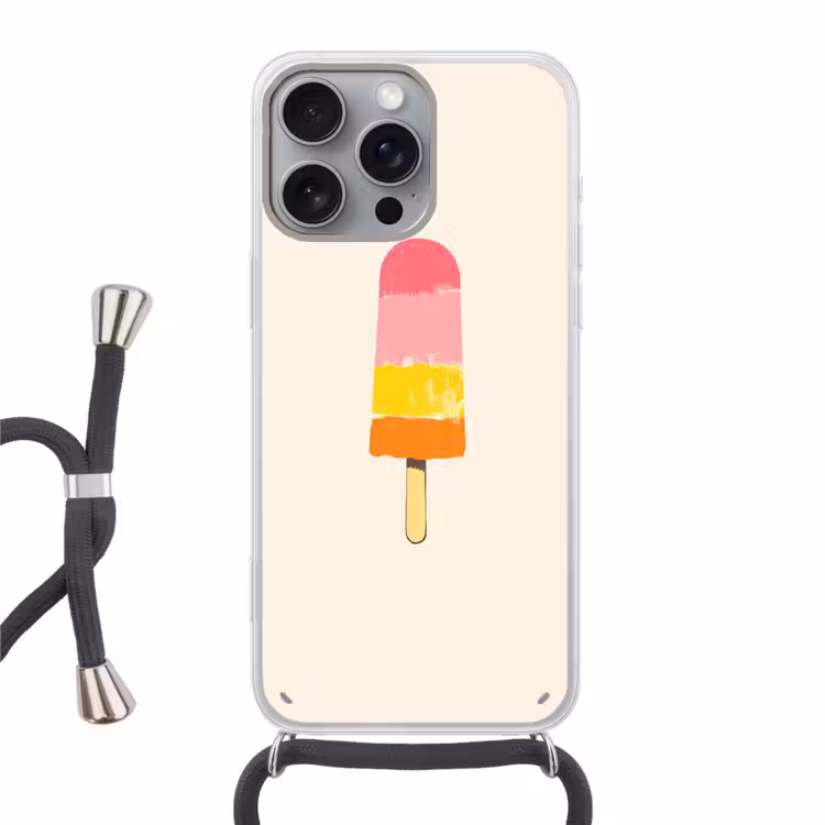 Waterijsje - Retro - Stokje - Roze Hoesje iPhone 16 Pro Max met koord klein -3d