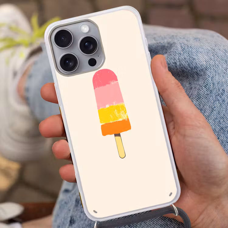 Waterijsje - Retro - Stokje - Roze Hoesje iPhone 16 Pro Max met koord klein -sfeer3