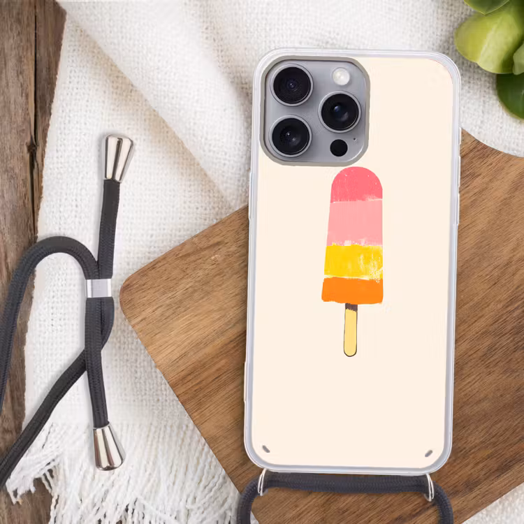 Waterijsje - Retro - Stokje - Roze Hoesje iPhone 16 Pro Max met koord klein -sfeer4