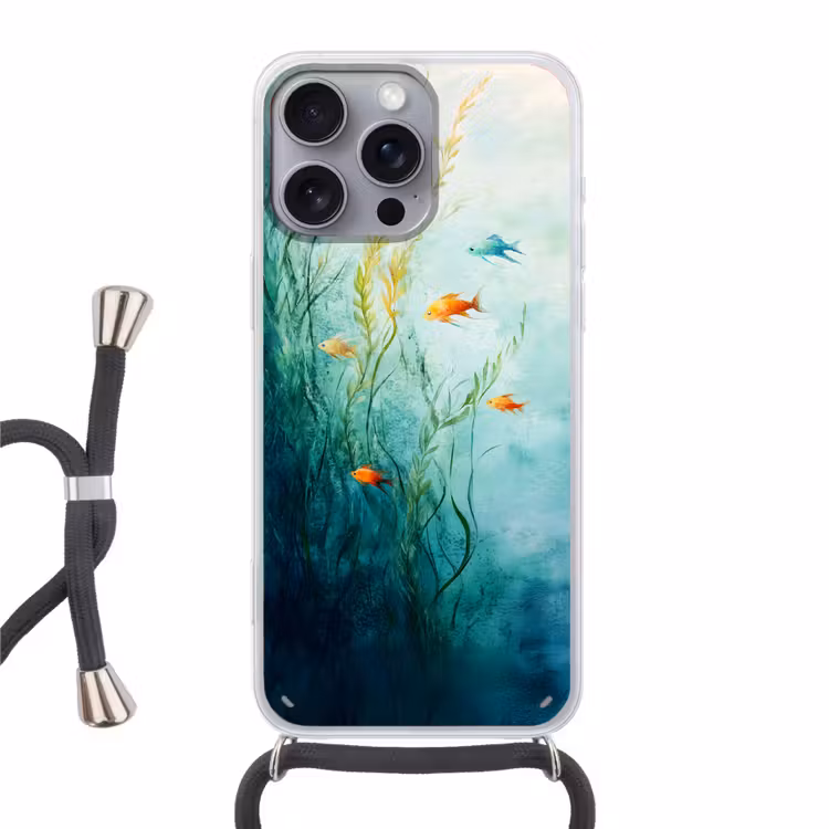 Waterplanten - Vissen - Kleurrijk - Water Hoesje iPhone 16 Pro Max met koord klein -3d