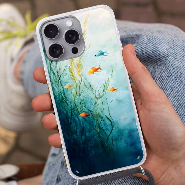 Waterplanten - Vissen - Kleurrijk - Water Hoesje iPhone 16 Pro Max met koord klein -sfeer3