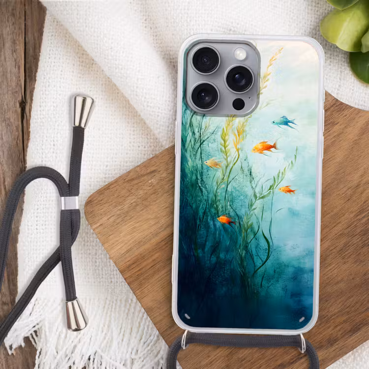 Waterplanten - Vissen - Kleurrijk - Water Hoesje iPhone 16 Pro Max met koord klein -sfeer4