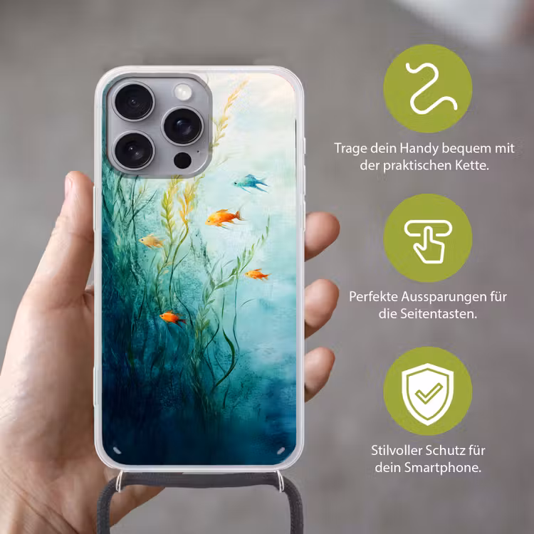 Waterplanten - Vissen - Kleurrijk - Water Hoesje iPhone 16 Pro Max met koord klein -sfeer2_DE