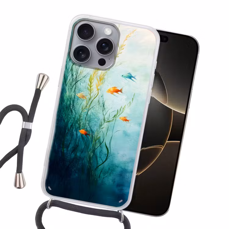Waterplanten - Vissen - Kleurrijk - Water Hoesje iPhone 16 Pro Max met koord klein -sfeer1