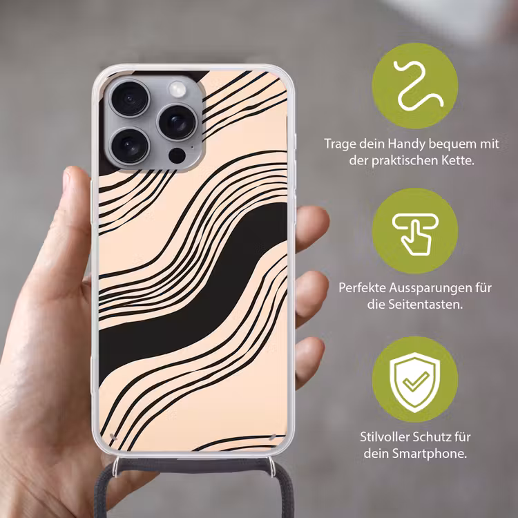 Golven - Zwart - Zandkleur Hoesje iPhone 16 Pro Max met koord klein -sfeer2_DE
