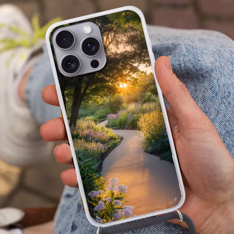 Pad - Bloemen - Park Hoesje iPhone 16 Pro Max met koord klein -sfeer3