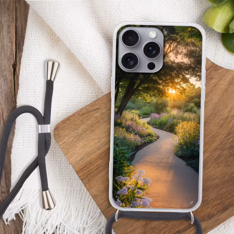 Pad - Bloemen - Park Hoesje iPhone 16 Pro Max met koord klein -sfeer4