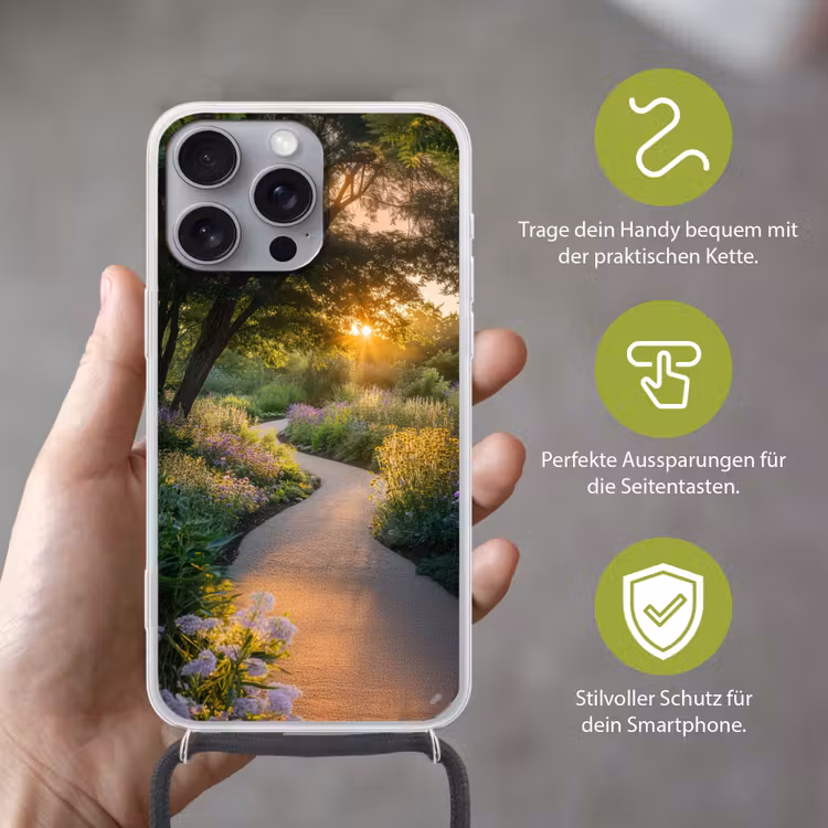 Pad - Bloemen - Park Hoesje iPhone 16 Pro Max met koord klein -sfeer2_DE