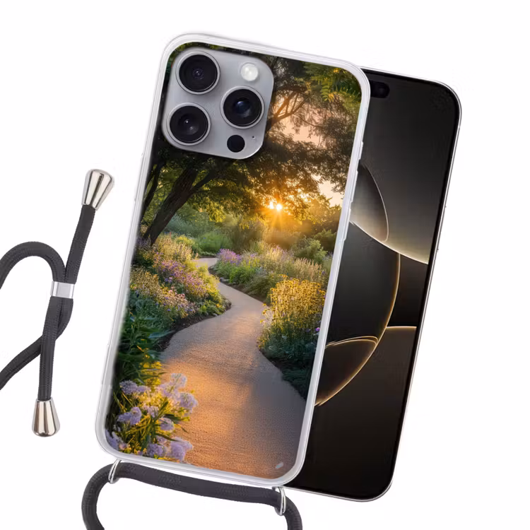 Pad - Bloemen - Park Hoesje iPhone 16 Pro Max met koord klein -sfeer1