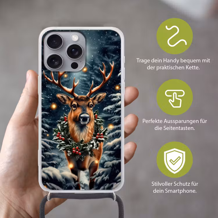 Kerst - Magie - Bos - Kleurrijk Hoesje iPhone 16 Pro Max met koord klein -sfeer2_DE