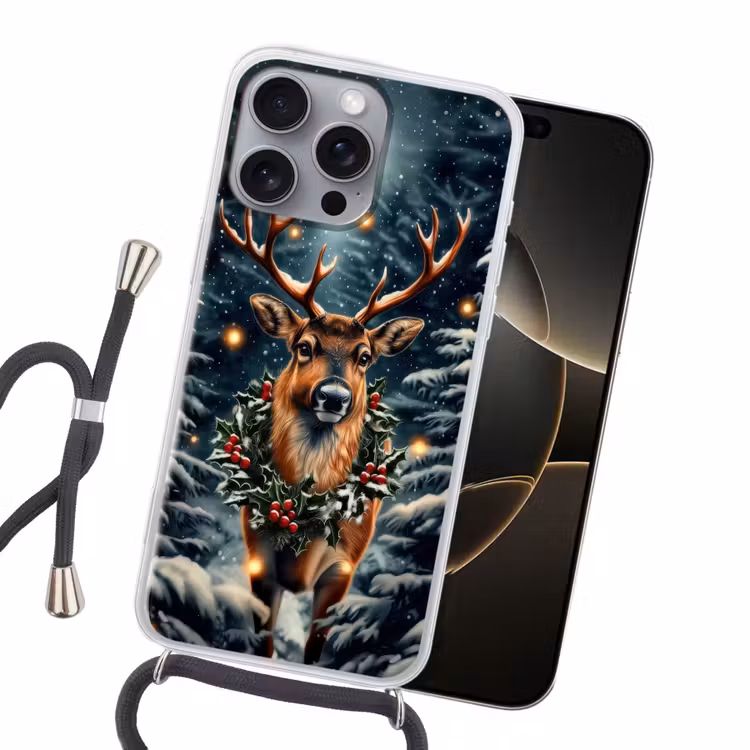 Kerst - Magie - Bos - Kleurrijk Hoesje iPhone 16 Pro Max met koord klein -sfeer1