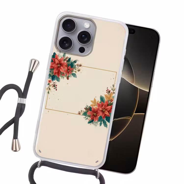 Kerst - Poinsettia - Omlijsting - Kleurrijk Hoesje iPhone 16 Pro Max met koord klein -sfeer1