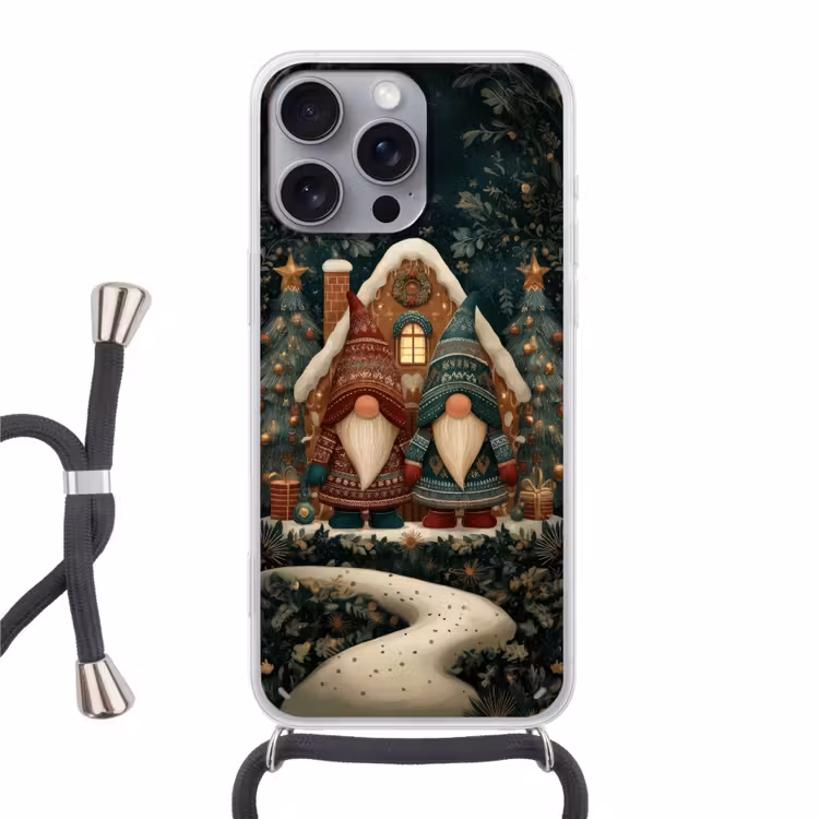 Kerst - Gnomen - Peperkoekhuisje - Rood - Groen Hoesje iPhone 16 Pro Max met koord klein -3d