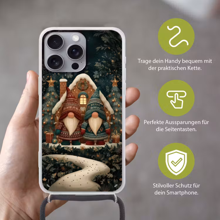 Kerst - Gnomen - Peperkoekhuisje - Rood - Groen Hoesje iPhone 16 Pro Max met koord klein -sfeer2_DE