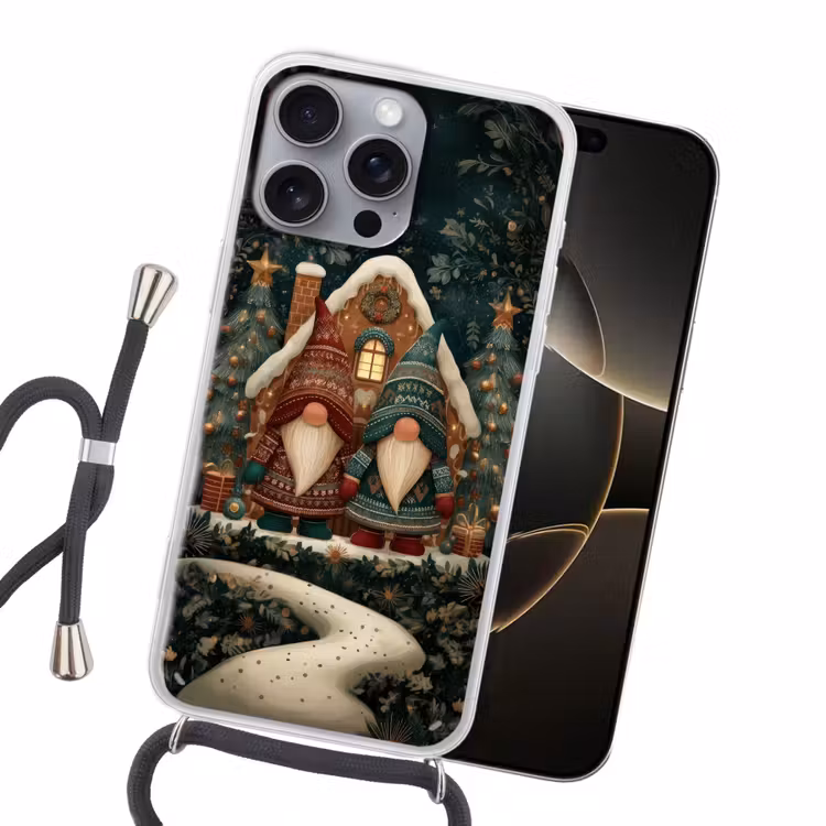 Kerst - Gnomen - Peperkoekhuisje - Rood - Groen Hoesje iPhone 16 Pro Max met koord klein -sfeer1