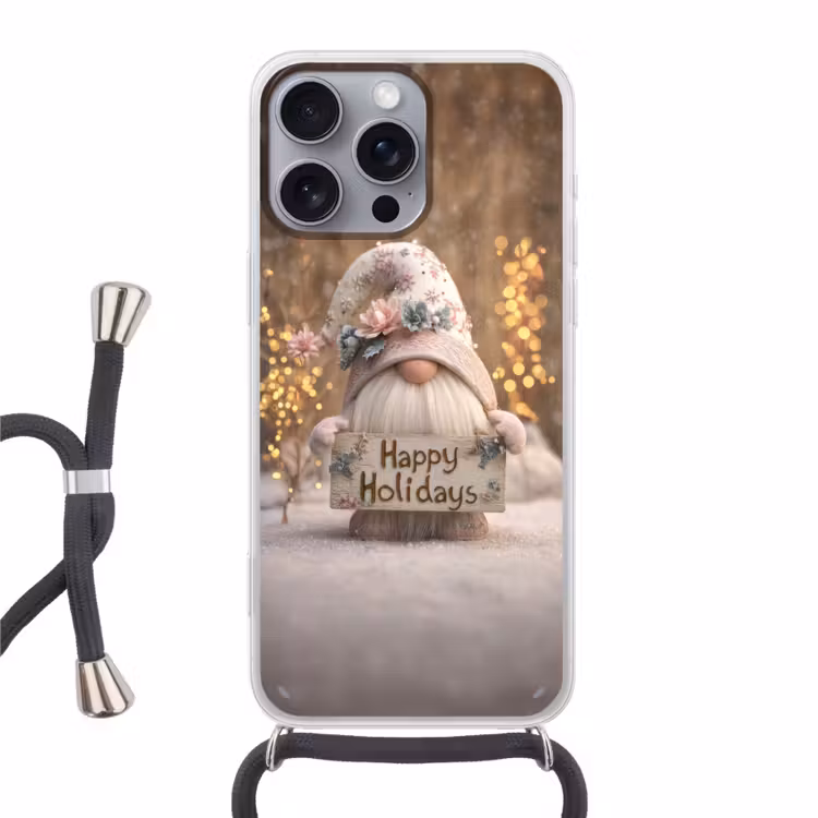 Kerst - Gnome - Bord - Kleurrijk Hoesje iPhone 16 Pro Max met koord klein -3d