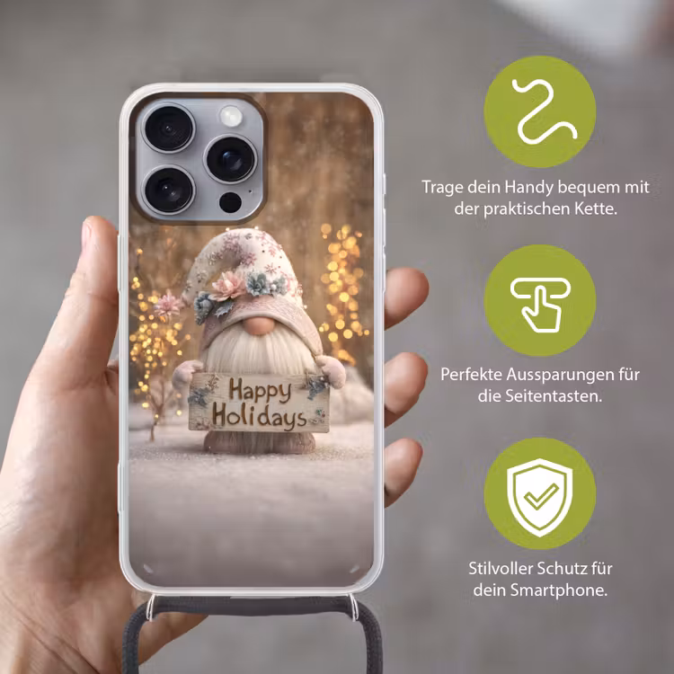 Kerst - Gnome - Bord - Kleurrijk Hoesje iPhone 16 Pro Max met koord klein -sfeer2_DE