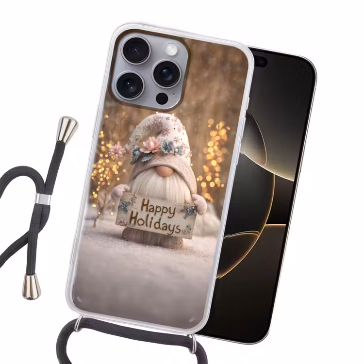 Kerst - Gnome - Bord - Kleurrijk Hoesje iPhone 16 Pro Max met koord klein -sfeer1